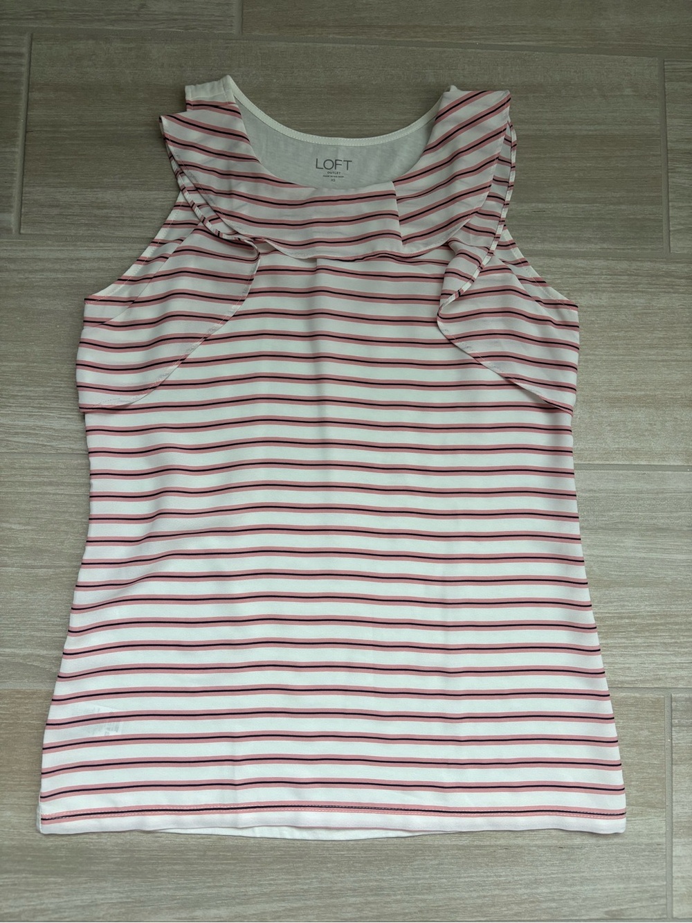 LOFT Pink Stripe Ruffle Sleeveless Top Women’s XS